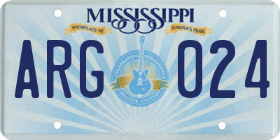MS license plate ARG024