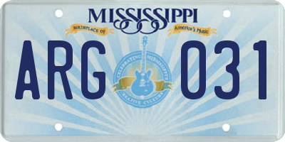 MS license plate ARG031