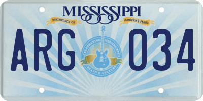 MS license plate ARG034