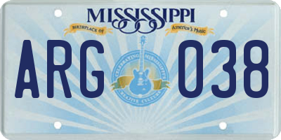 MS license plate ARG038