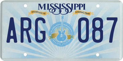 MS license plate ARG087
