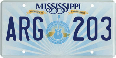 MS license plate ARG203