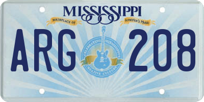 MS license plate ARG208