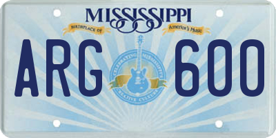 MS license plate ARG600