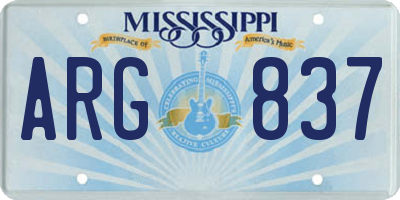 MS license plate ARG837