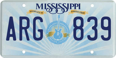 MS license plate ARG839