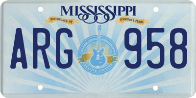 MS license plate ARG958