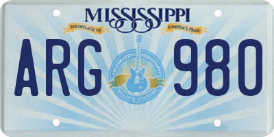 MS license plate ARG980