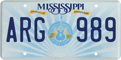 MS license plate ARG989