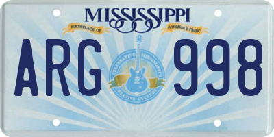 MS license plate ARG998