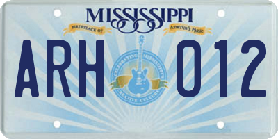 MS license plate ARH012
