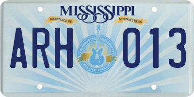 MS license plate ARH013