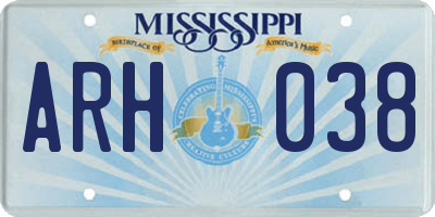 MS license plate ARH038
