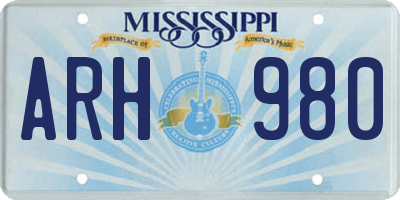 MS license plate ARH980