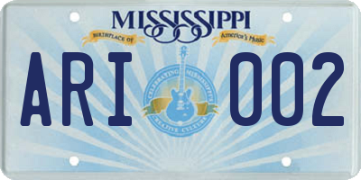MS license plate ARI002