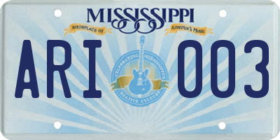 MS license plate ARI003