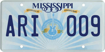 MS license plate ARI009