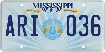 MS license plate ARI036