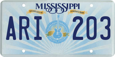 MS license plate ARI203