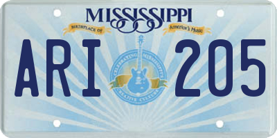 MS license plate ARI205