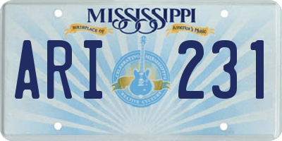 MS license plate ARI231