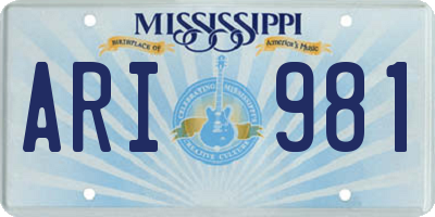 MS license plate ARI981