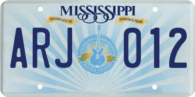 MS license plate ARJ012