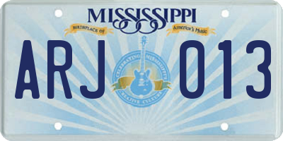 MS license plate ARJ013
