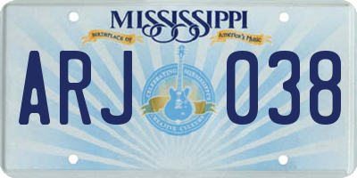 MS license plate ARJ038