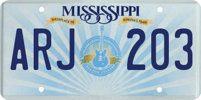 MS license plate ARJ203