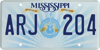 MS license plate ARJ204
