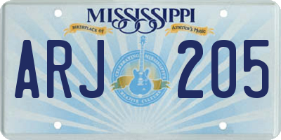 MS license plate ARJ205