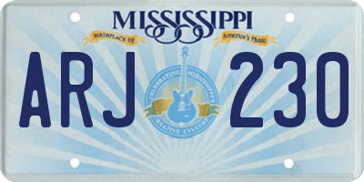 MS license plate ARJ230
