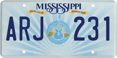 MS license plate ARJ231