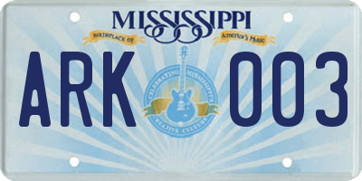 MS license plate ARK003
