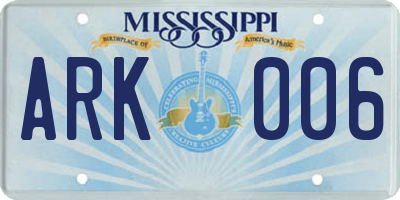 MS license plate ARK006