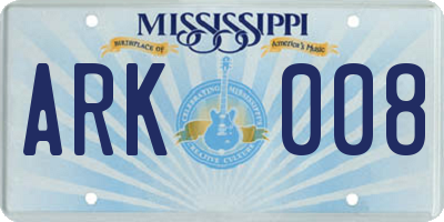 MS license plate ARK008