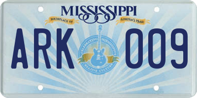 MS license plate ARK009
