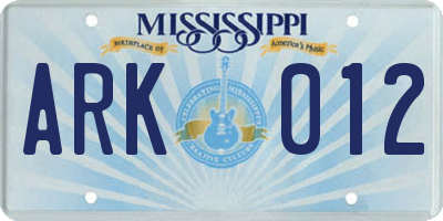 MS license plate ARK012