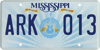MS license plate ARK013