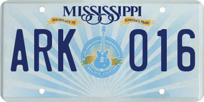 MS license plate ARK016