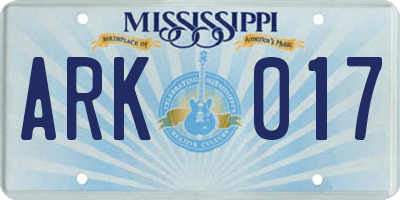 MS license plate ARK017