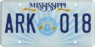 MS license plate ARK018