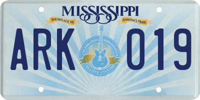 MS license plate ARK019