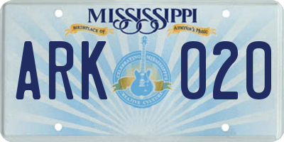 MS license plate ARK020