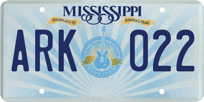 MS license plate ARK022