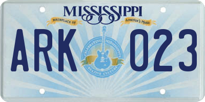 MS license plate ARK023