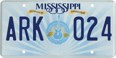 MS license plate ARK024