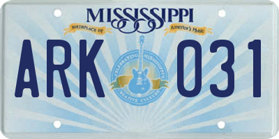 MS license plate ARK031