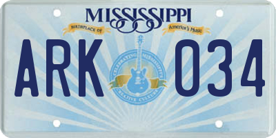 MS license plate ARK034